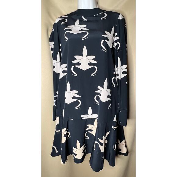 Tibi Ghost Orchid Silk Yoked Drop Waist Dress 4 - Picture 3 of 11